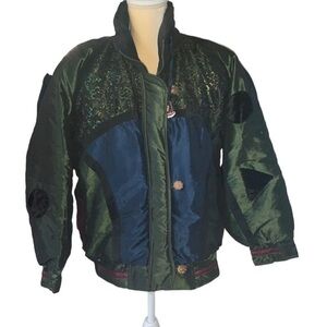 Vintage Hot Spices Winter Ski Puffer Zip-Up Jacket Size Small Green and Blue